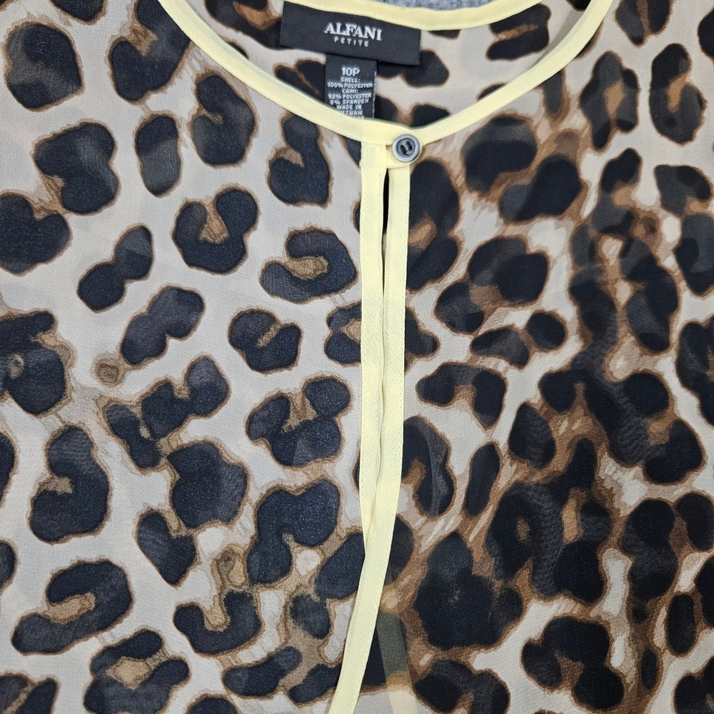 Alfani Petite Women 10P Leopard Print Crossover Sleeveless Blouse Yellow Trim - Picture 3 of 6